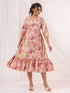 Janasya Women's Pink Pure Cotton Floral Printed A line Dress
